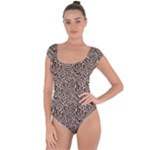 Brown Beige Snake Pattern Short Sleeve Leotard 