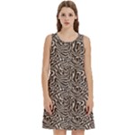 Brown Beige Snake Pattern Round Neck Sleeve Casual Dress With Pockets