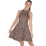 Brown Beige Snake Pattern Sleeveless Halter Neck A-Line Dress