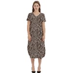 Brown Beige Snake Pattern T-Shirt Midi Dress With Pockets