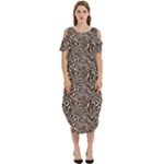 Brown Beige Snake Pattern Cold Shoulder Loose Fit Dress With Pockets