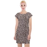 Brown Beige Snake Pattern Cap Sleeve Bodycon Dress