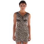 Brown Beige Snake Pattern Wrap Front Bodycon Dress