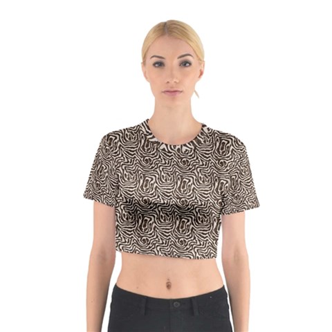 Brown Beige Snake Pattern Cotton Crop Top from ArtsNow.com