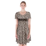Brown Beige Snake Pattern Short Sleeve V-neck Flare Dress