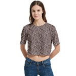 Brown Beige Snake Pattern Women s Round Neck Short Sleeve Crop Top