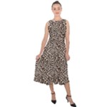 Brown Beige Snake Pattern Midi Tie-Back Chiffon Dress