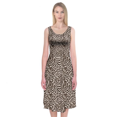 Brown Beige Snake Pattern Midi Sleeveless Dress from ArtsNow.com