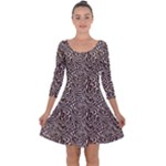 Brown Beige Snake Pattern Quarter Sleeve Skater Dress