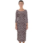 Brown Beige Snake Pattern Quarter Sleeve Midi Bodycon Dress