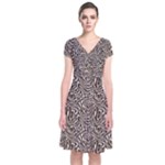 Brown Beige Snake Pattern Short Sleeve Front Wrap Dress