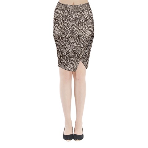Brown Beige Snake Pattern Midi Wrap Pencil Skirt from ArtsNow.com
