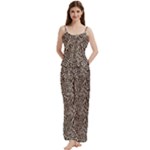 Brown Beige Snake Pattern Spaghetti Top Long Pants Satin Pajamas Set