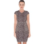Brown Beige Snake Pattern Capsleeve Drawstring Dress 