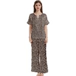 Brown Beige Snake Pattern Short Sleeve Long Pants Satin Pajamas Set