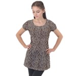 Brown Beige Snake Pattern Puff Sleeve Tunic Top