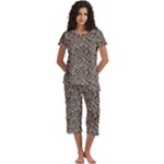 Brown Beige Snake Pattern Short Sleeve 3/4 Length Pants Lounge Set