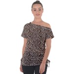 Brown Beige Snake Pattern Off Shoulder Tie-Up T-Shirt