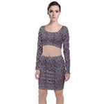 Brown Beige Snake Pattern Long Sleeve Crop Top & Bodycon Skirt Set