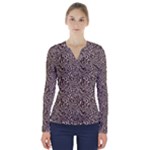 Brown Beige Snake Pattern V-Neck Long Sleeve Top