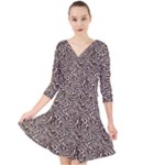 Brown Beige Snake Pattern Quarter Sleeve Front Wrap Dress