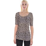 Brown Beige Snake Pattern Wide Neckline T-Shirt