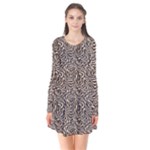 Brown Beige Snake Pattern Long Sleeve V-neck Flare Dress