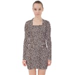 Brown Beige Snake Pattern V-neck Bodycon Long Sleeve Dress