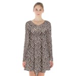 Brown Beige Snake Pattern Long Sleeve Velvet V-neck Dress