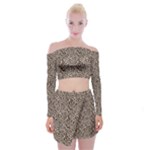 Brown Beige Snake Pattern Off Shoulder Top with Mini Skirt Set