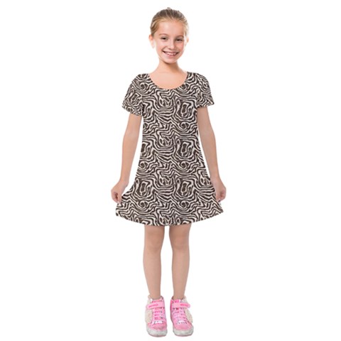 Brown Beige Snake Pattern Kids  Short Sleeve Velvet Dress from ArtsNow.com