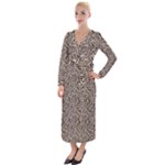 Brown Beige Snake Pattern Velvet Maxi Wrap Dress