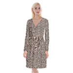 Brown Beige Snake Pattern Long Sleeve Velvet Front Wrap Dress