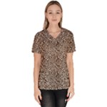 Brown Beige Snake Pattern Women s V-Neck Scrub Top