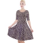Brown Beige Snake Pattern Quarter Sleeve A-Line Dress With Pockets