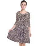 Brown Beige Snake Pattern Quarter Sleeve Waist Band Dress