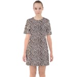 Brown Beige Snake Pattern Sixties Short Sleeve Mini Dress