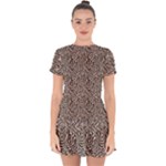 Brown Beige Snake Pattern Drop Hem Mini Chiffon Dress