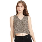 Brown Beige Snake Pattern V-Neck Cropped Tank Top