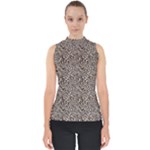Brown Beige Snake Pattern Mock Neck Shell Top