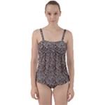 Brown Beige Snake Pattern Twist Front Tankini Set