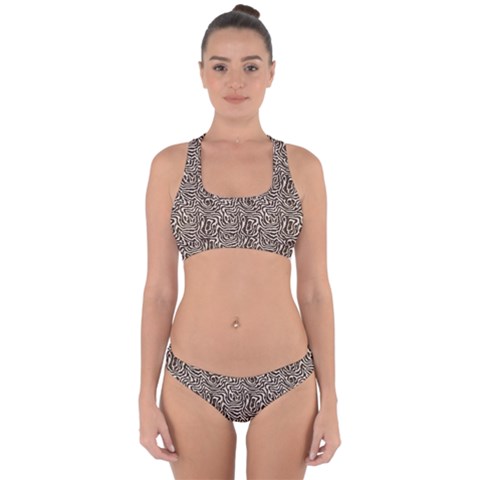 Brown Beige Snake Pattern Cross Back Hipster Bikini Set from ArtsNow.com