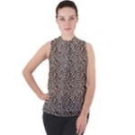 Brown Beige Snake Pattern Mock Neck Chiffon Sleeveless Top