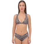 Brown Beige Snake Pattern Double Strap Halter Bikini Set