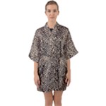 Brown Beige Snake Pattern Half Sleeve Satin Kimono 