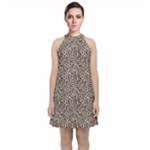 Brown Beige Snake Pattern Velvet Halter Neckline Dress 