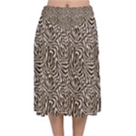 Brown Beige Snake Pattern Velvet Flared Midi Skirt