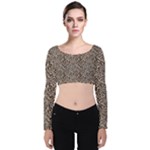 Brown Beige Snake Pattern Velvet Long Sleeve Crop Top
