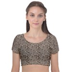Brown Beige Snake Pattern Velvet Short Sleeve Crop Top 