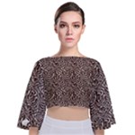 Brown Beige Snake Pattern Tie Back Butterfly Sleeve Chiffon Top